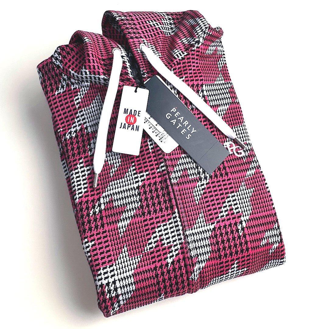 146 パーリーゲイツ 長袖パーカー スエット フード ピンク チェック 0 S