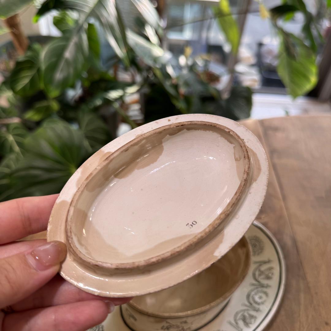 激レア！フランスアンティーク　バターケース　クレイユ窯　Terre de fer