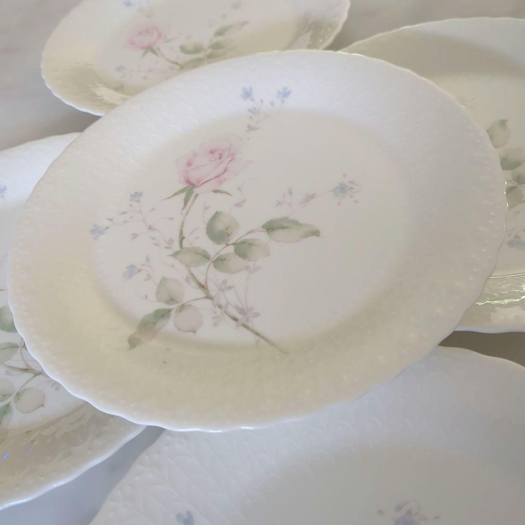 ナルミ　シルキーホワイト　エイプリルローズ　ディナープレート皿　27cm 5枚