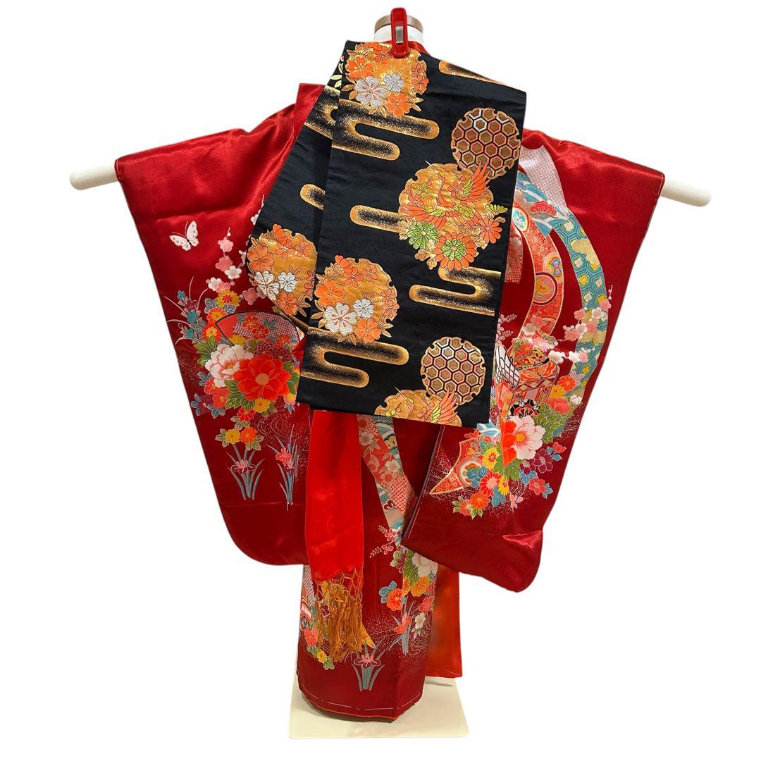 【いそろく様ご希望品】着物　七五三　7歳　女の子　13点　フルセット　深赤