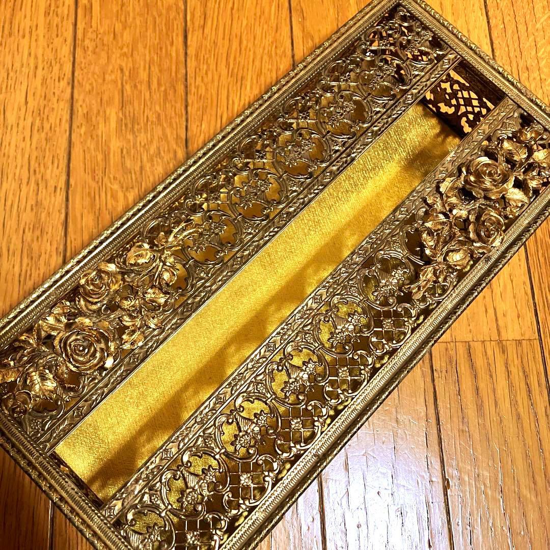 MATSON マトソン バラ アンティーク 金 ゴールド ティッシュケース 花