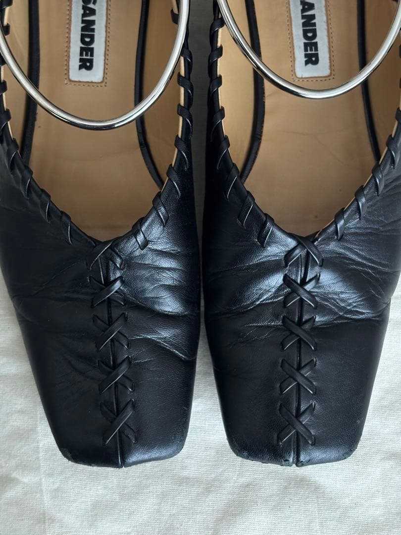JIL SANDER ブラックレザー フラットシューズ　35