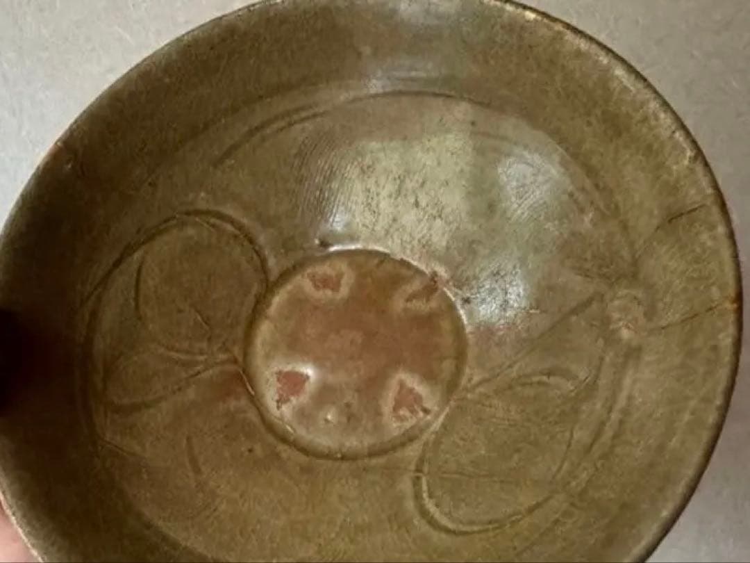 南宋時代　珠光青磁　茶碗　金継ぎあり　極め箱付