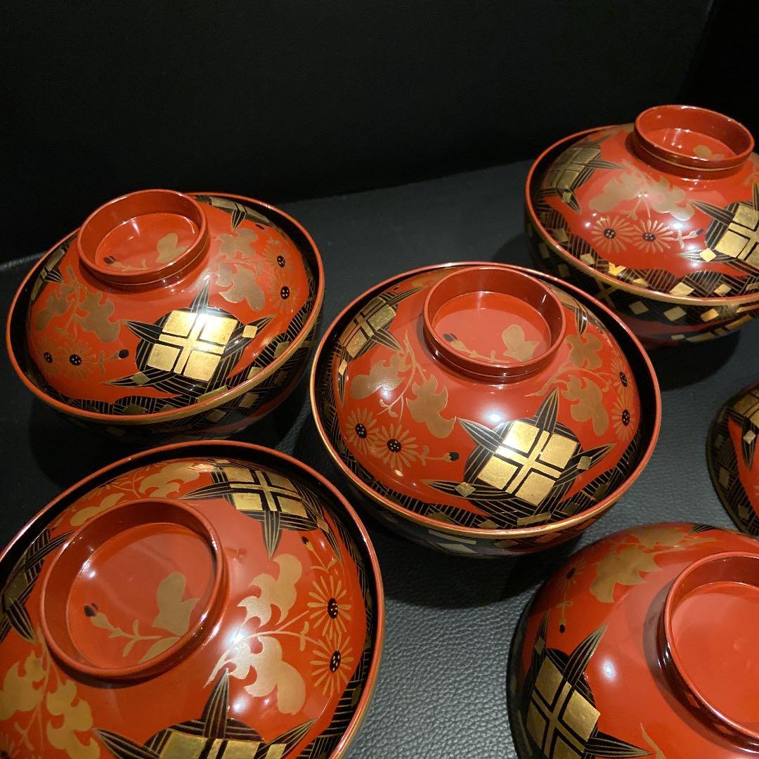 輪島塗 吉野絵蒔絵 吸物椀 共箱 美術漆器 布着本堅地 三幸堂 5客セット