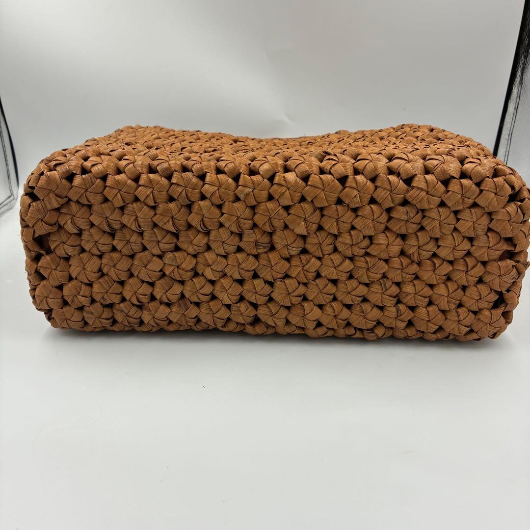 美品】カゴバッグ　山葡萄　六角花編み結び　飾細工付　内布付き　茶色