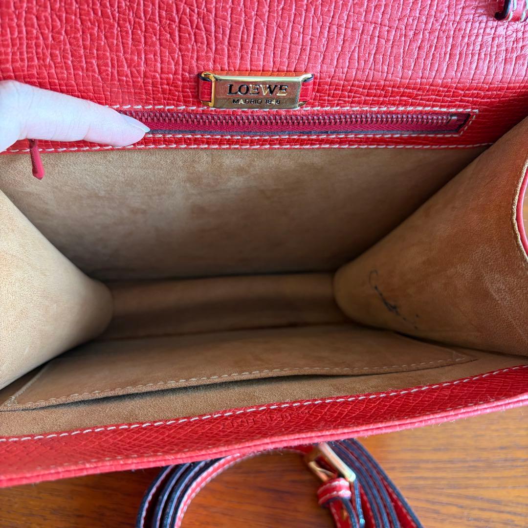 (*)様 LOEWE バルセロナ レッド スクエアハンドバッグ