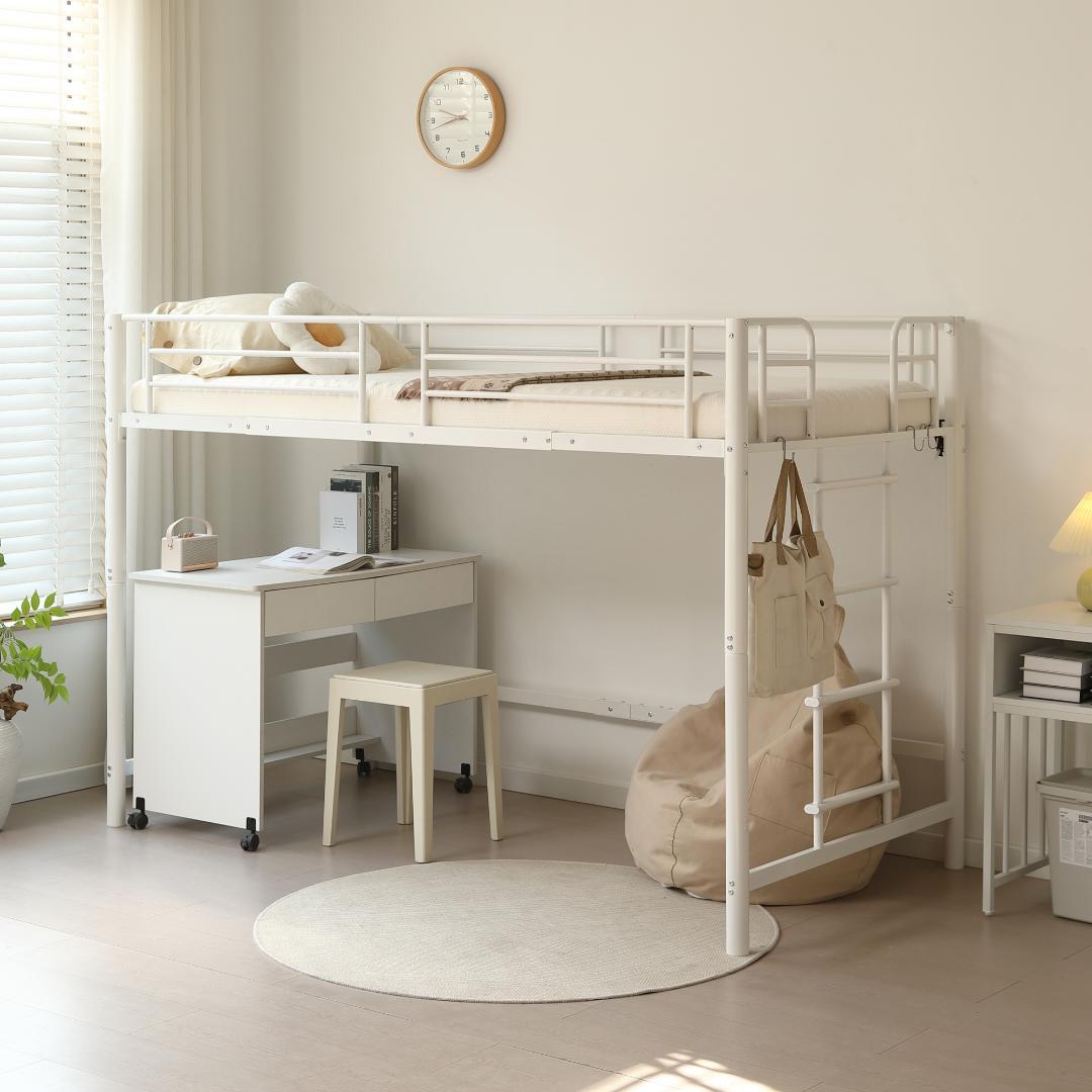 超人気！【高さ140cm】ロフトベッド 耐荷重150kg 一人暮らしWhite