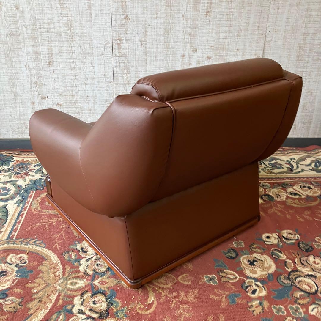 ② 昭和レトロ オールドカリモク レザーソファー 1人掛けソファー ロビーチェア