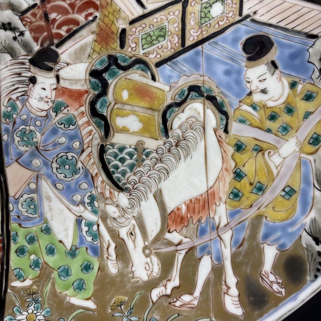古伊万里 人物 骨董品 直径40センチ 大皿 色絵 人物馬山水図柄