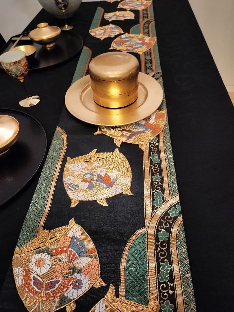 A645★逸品‼️豪華刺繍‼️ひな祭り‼️袋帯正絹テーブルランナー2m20cm