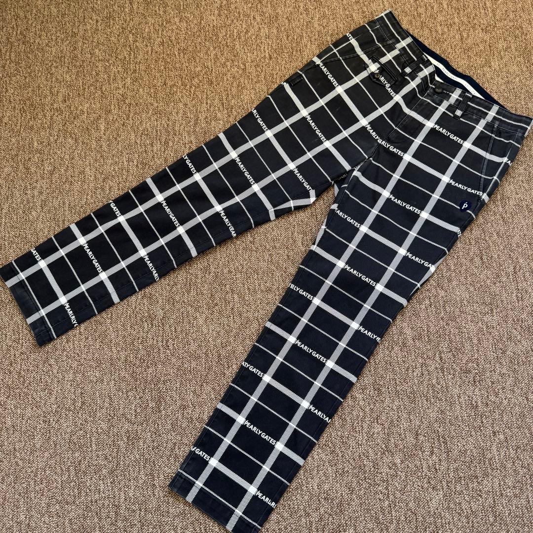 現行モデル　パーリーゲイツ　パンツ　総柄　L〜XL相当 チェック　グレー　白　5