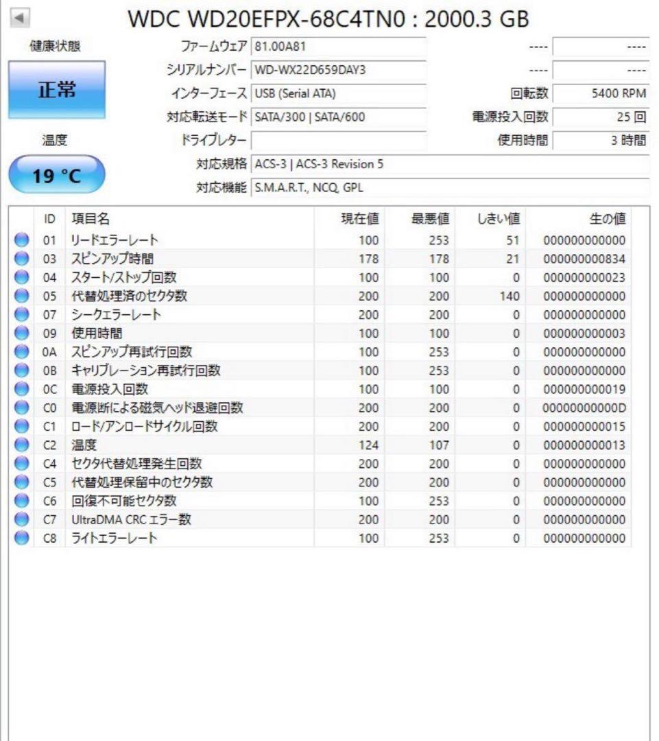送料無料★使用 3 時間★2TB★WD Red Plus