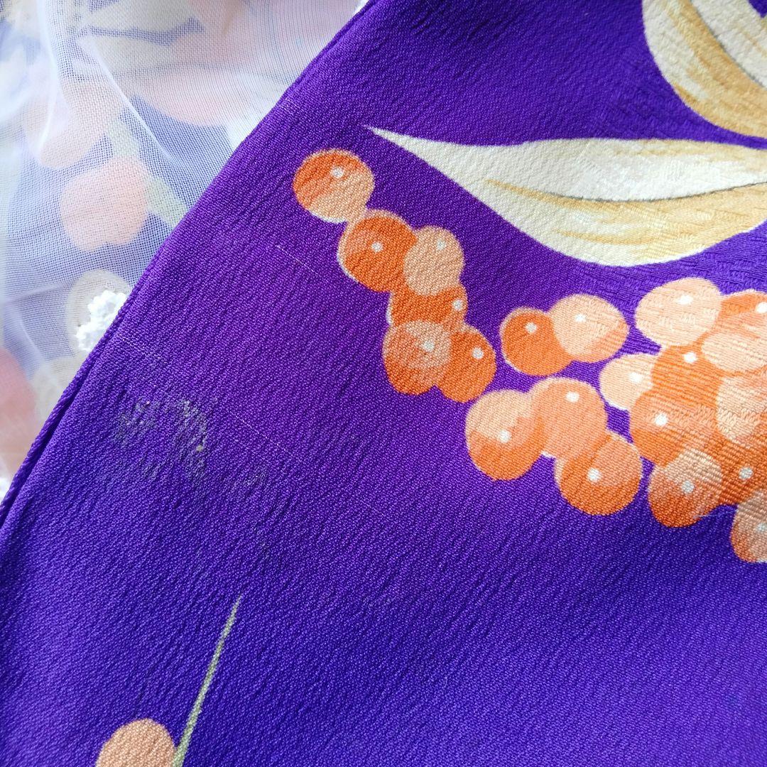 3歳　七五三　女の子　着物　アンティーク　正絹　希少　紫　パープル　青紫　錦紗