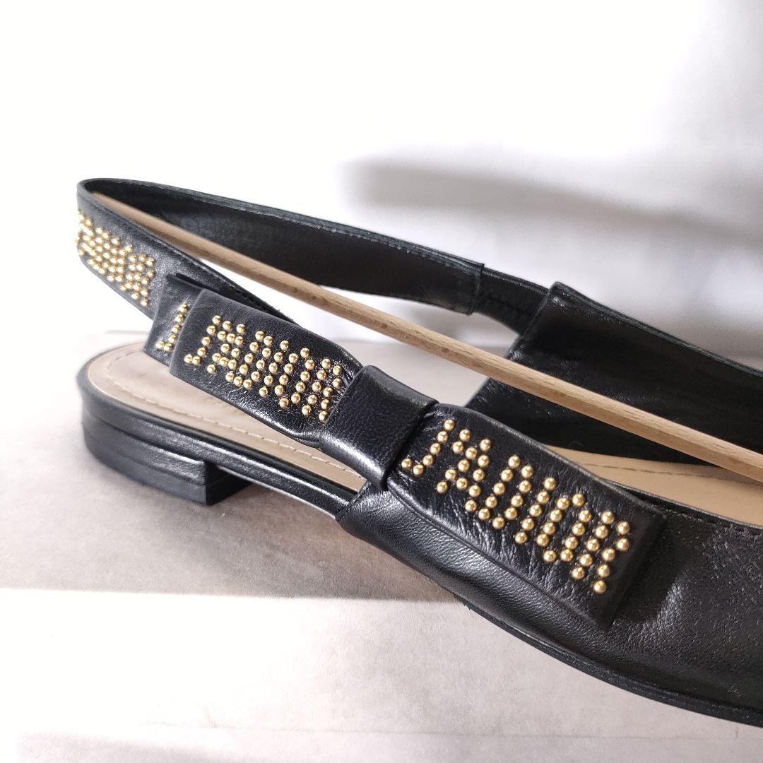 箱保存袋付き美品✨Dior　スリングバックフラットパンプス　レザー　黒×ゴールド