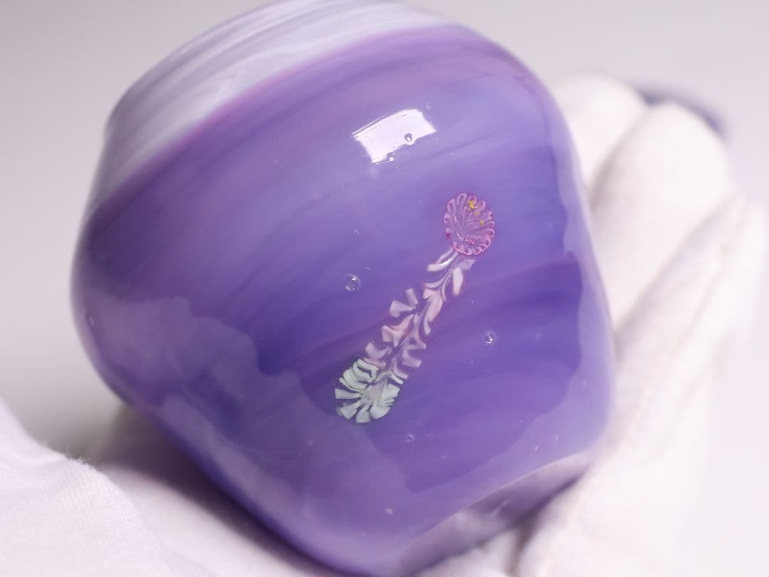 茶道具 船越美智代 ガラス茶入 ギヤマン 硝子 紫 マーブル【CM341】