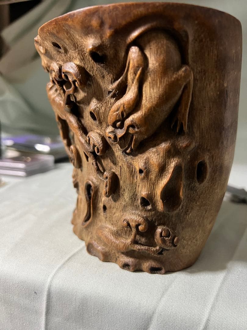 竹彫刻　筆筒