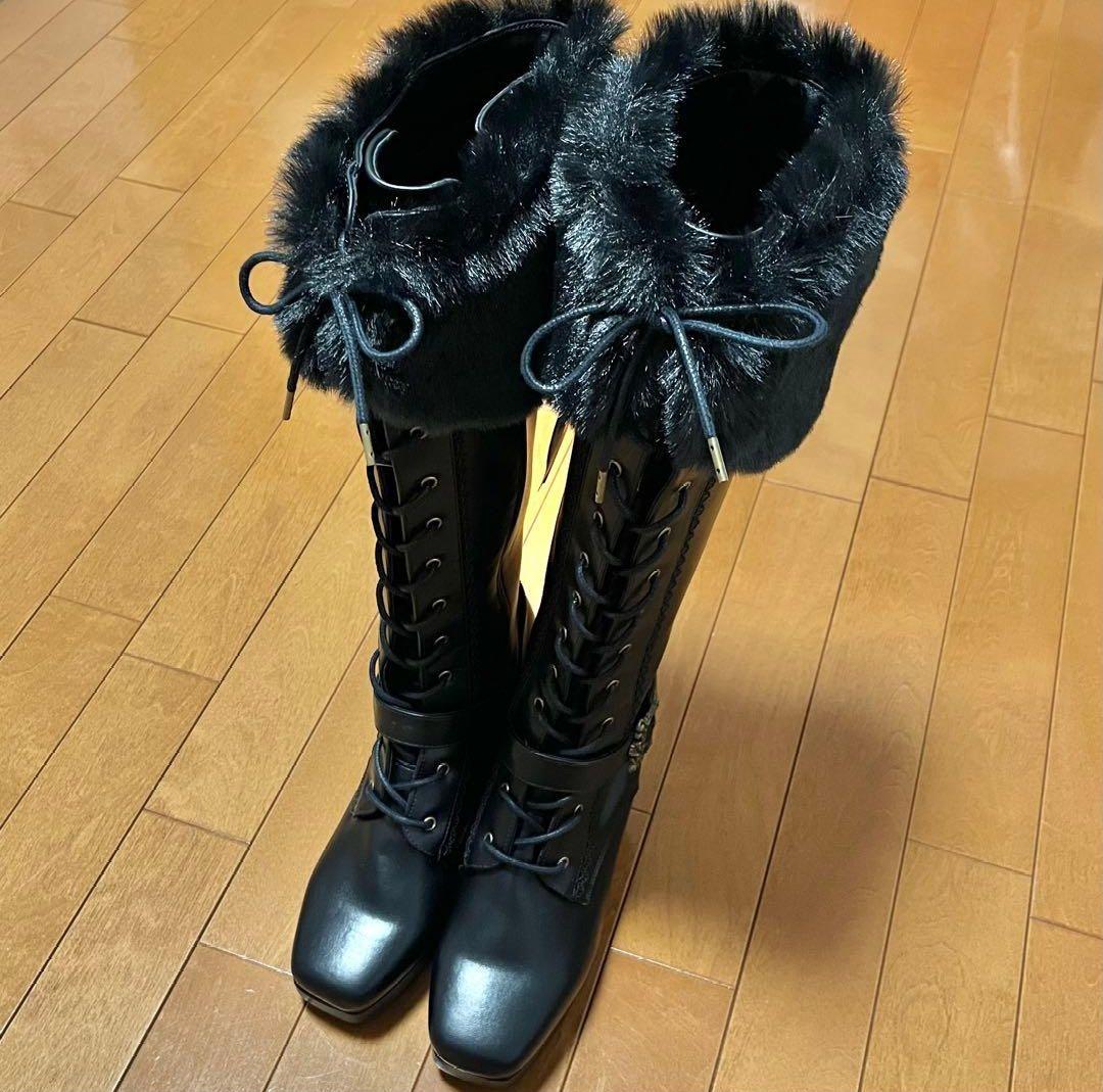 しまむら クラロリくるみさん コラボ ファー付き ブーツ 黒 LL