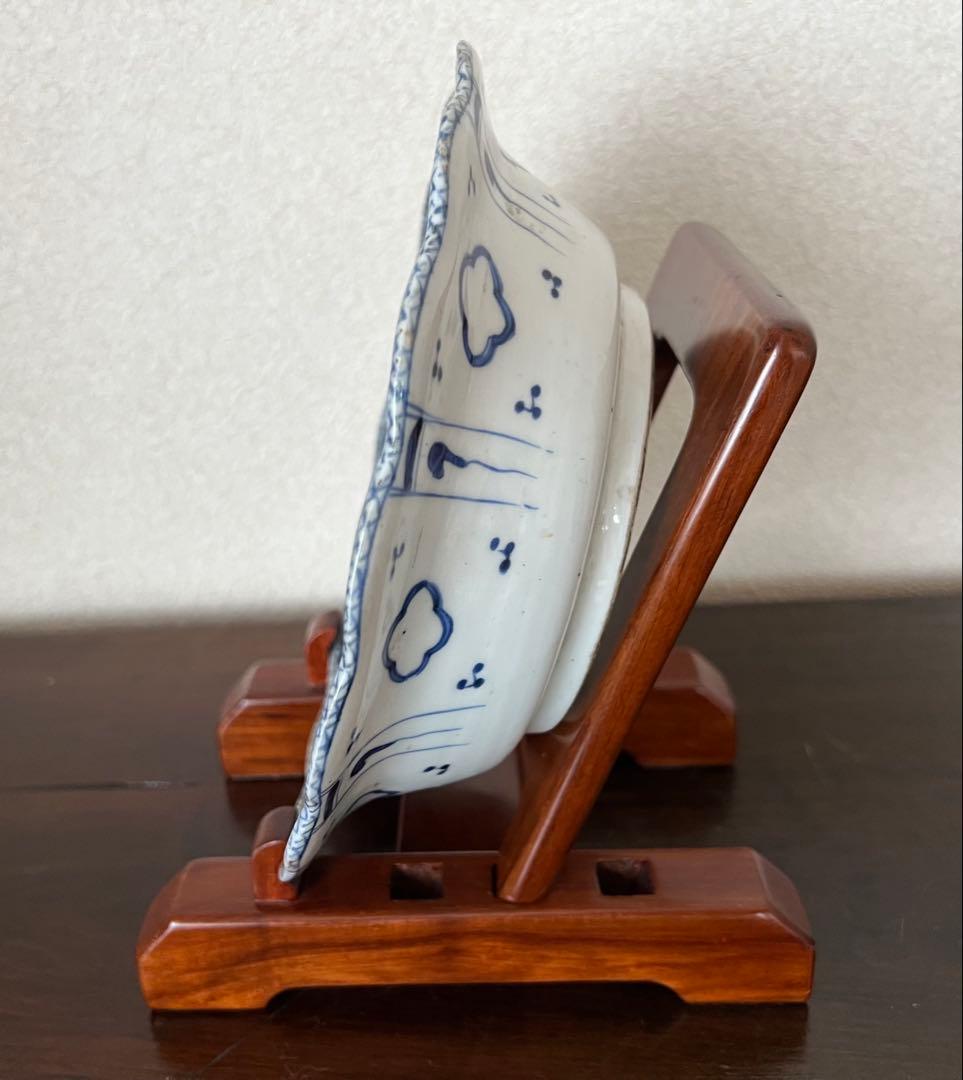 【骨董】古伊万里 骨董品 染付 輪花深鉢 山水 寿福 宣徳年製 アンティーク