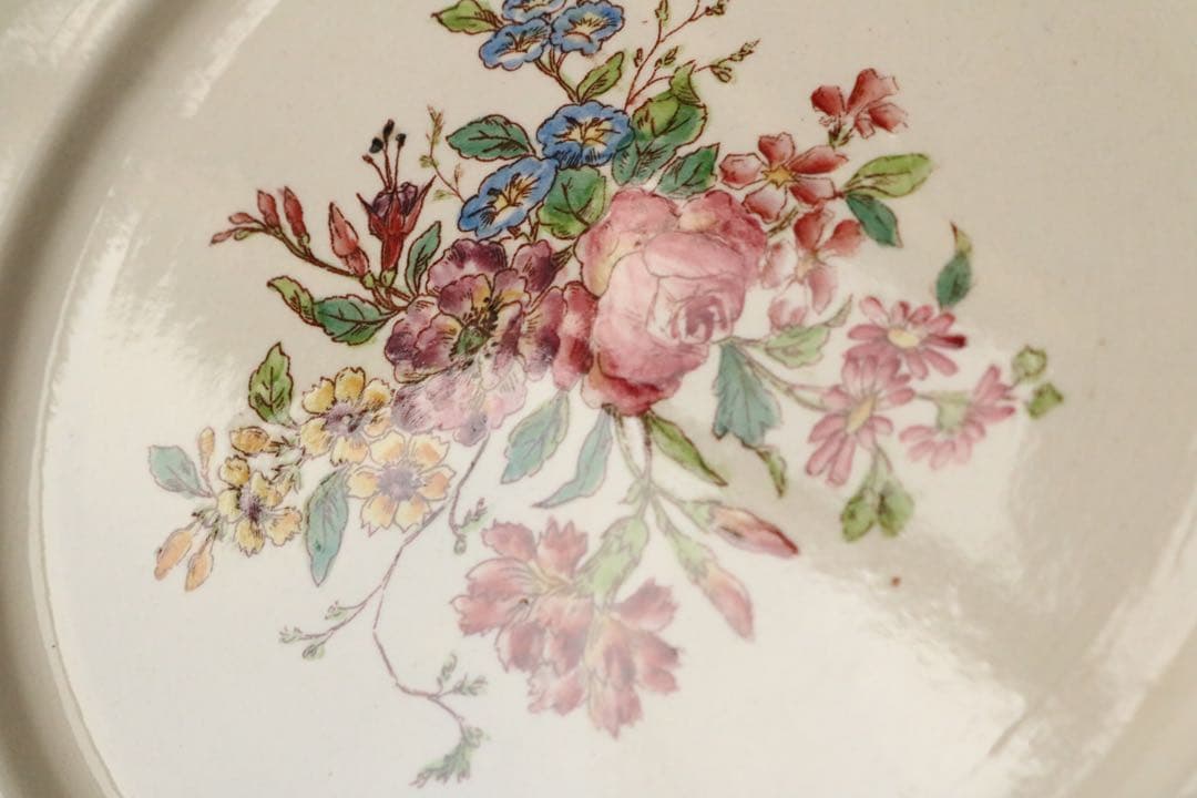 Longchamps 多彩刷り　b 薔薇リボン　プレート　フランス　アンティーク