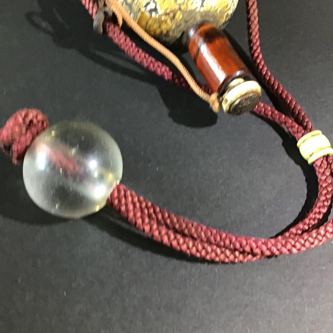 高級藩士　煙硝入　根付水晶　　揚羽蝶家紋　　火縄銃鉄砲隊　江戸期 S4