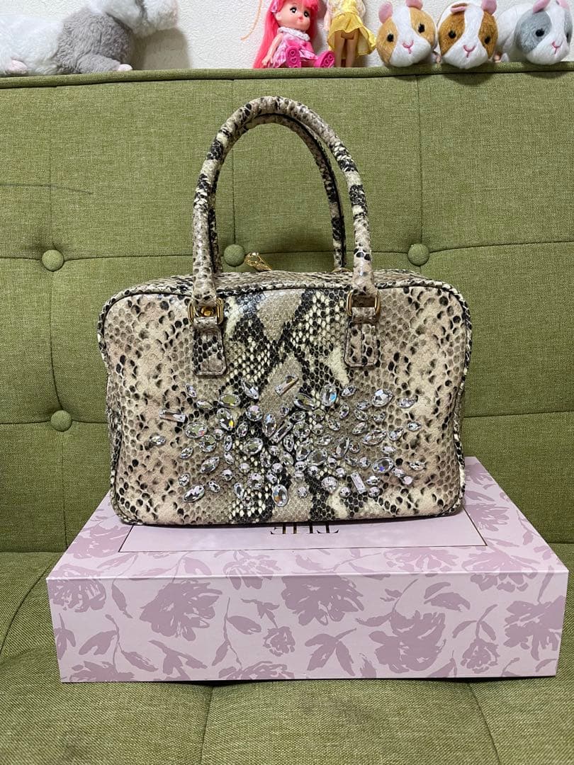 み*ば様 A.D.M.J. パイソン　スワロフスキー　ハンドバッグ