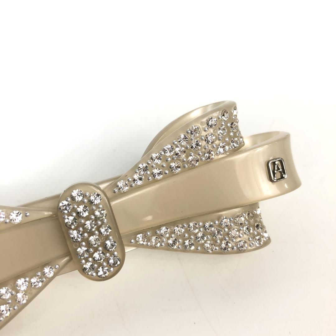 F10338 アレクサンドル ドゥ パリ バレッタ ストーン リボン ベージュ