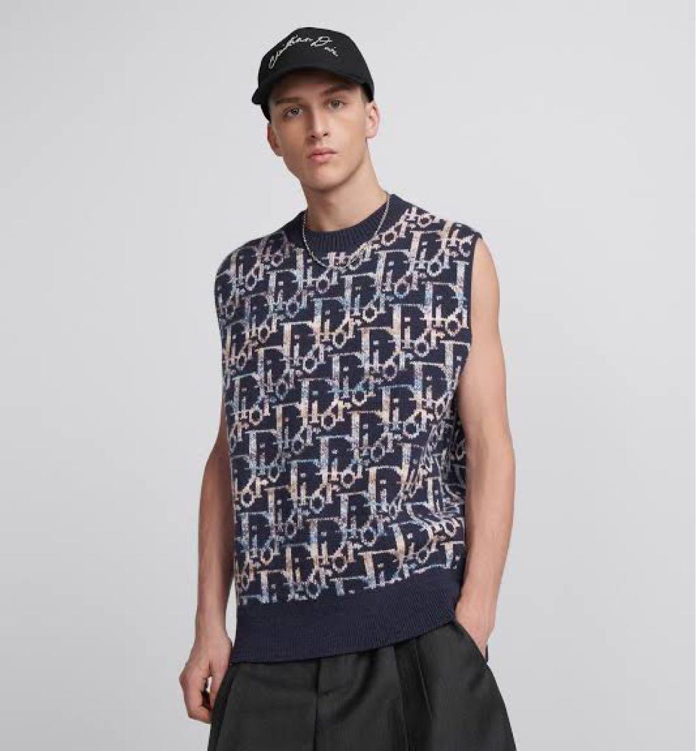 本物 DIOR ディオールSHAWN Oblique ウール ニット ベスト L