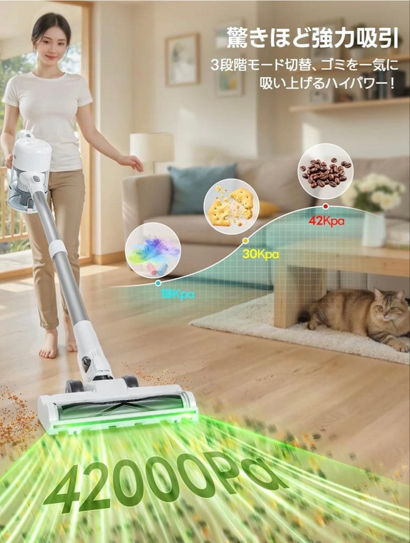 掃除機 コードレス 42000pa LEACCO コードレス掃除機 自立式 軽量