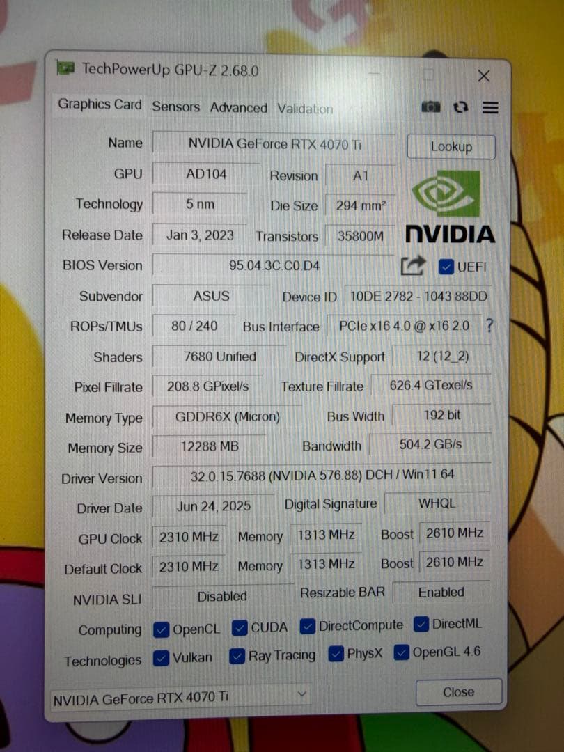 ASUS Geforce RTX 4070ti TUF GAMING グラボ