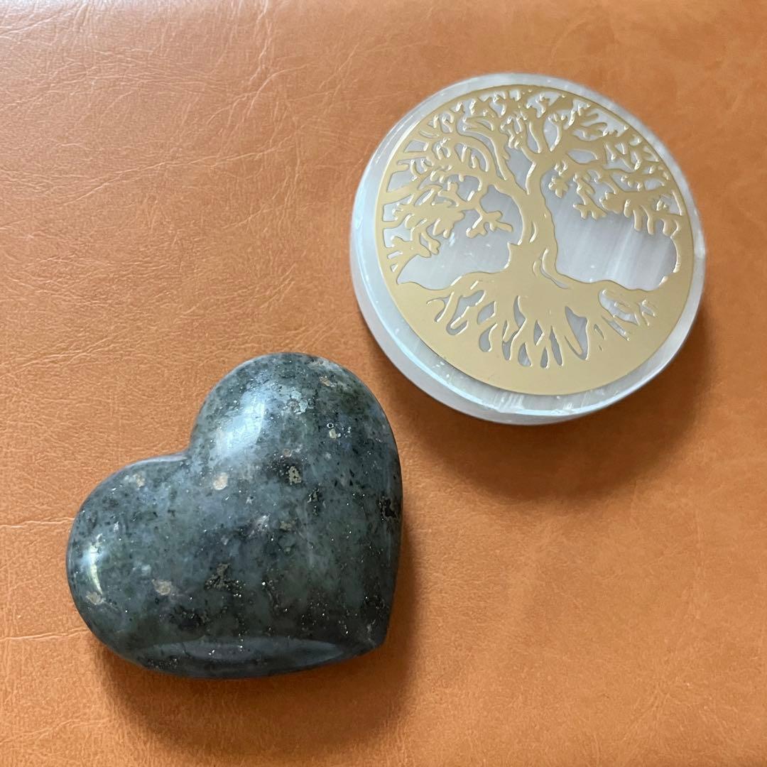 マーカサイト&セレナイト 生命の木 集中力と癒し ハート型 天然石 約5cm