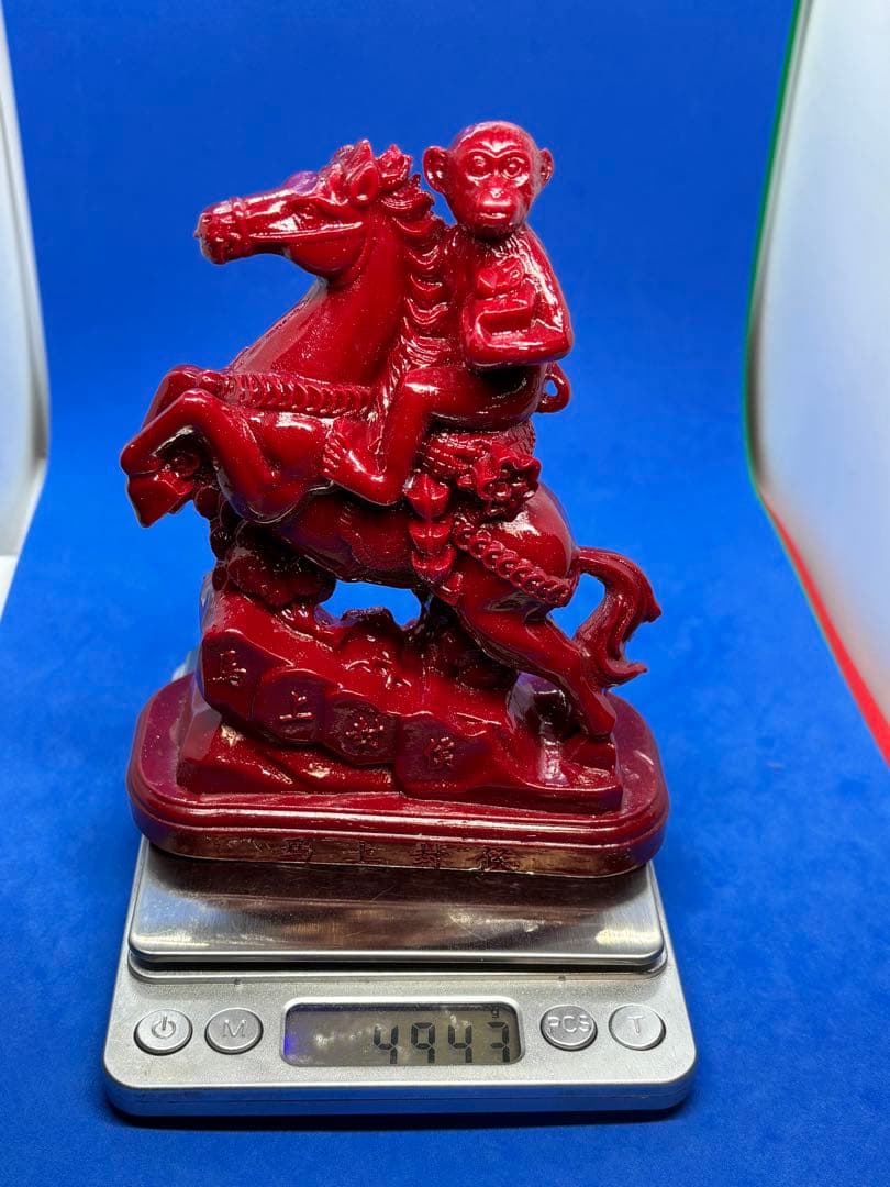 極美品 紫金砂・辰砂「馬上封侯」精雕置物 約14×10×5cm 490g5858