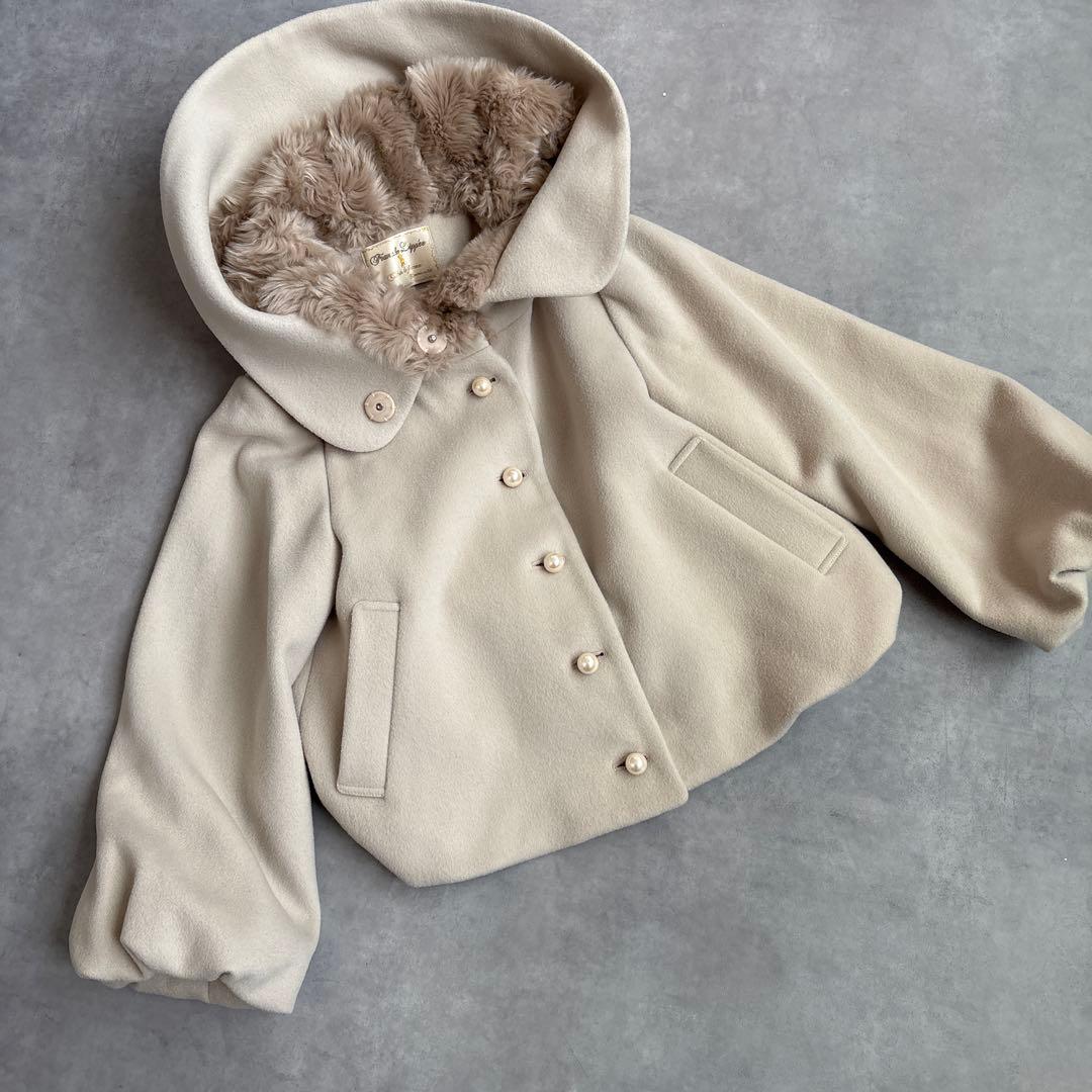 ★新品　フランシュリッペ　ファー　パールボタン　バルーン　ウール　マフマフコート