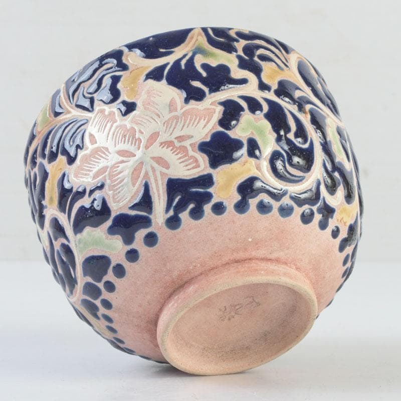 茶道具　青釉　花草文　茶碗　在銘　時代箱付　V　9705