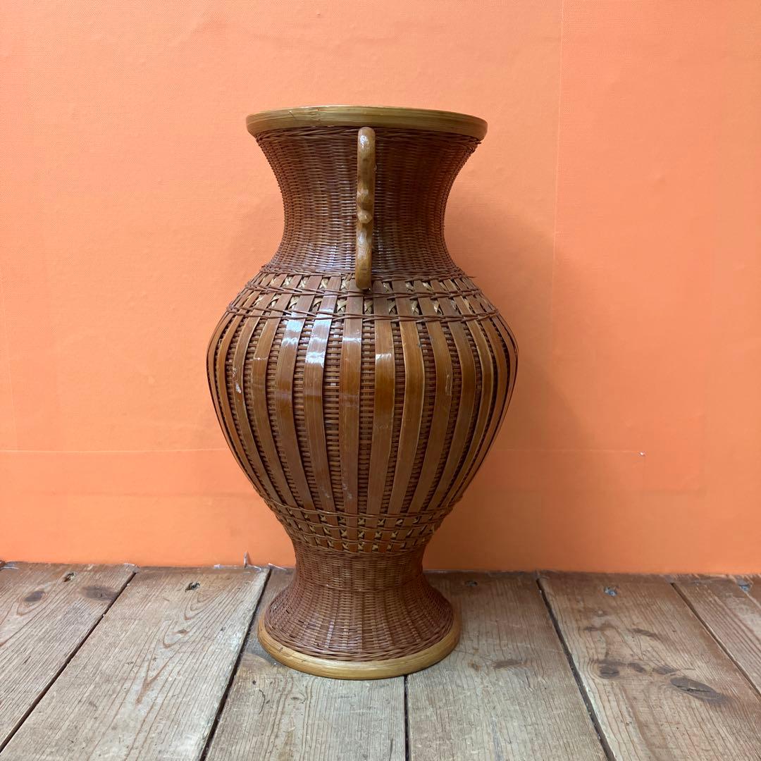 C-壁 竹編み 花瓶 花器 壺 中国美術 伝統工芸 浙江工芸品 網代編み バンブ