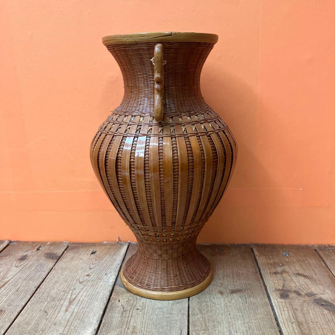 C-壁 竹編み 花瓶 花器 壺 中国美術 伝統工芸 浙江工芸品 網代編み バンブ