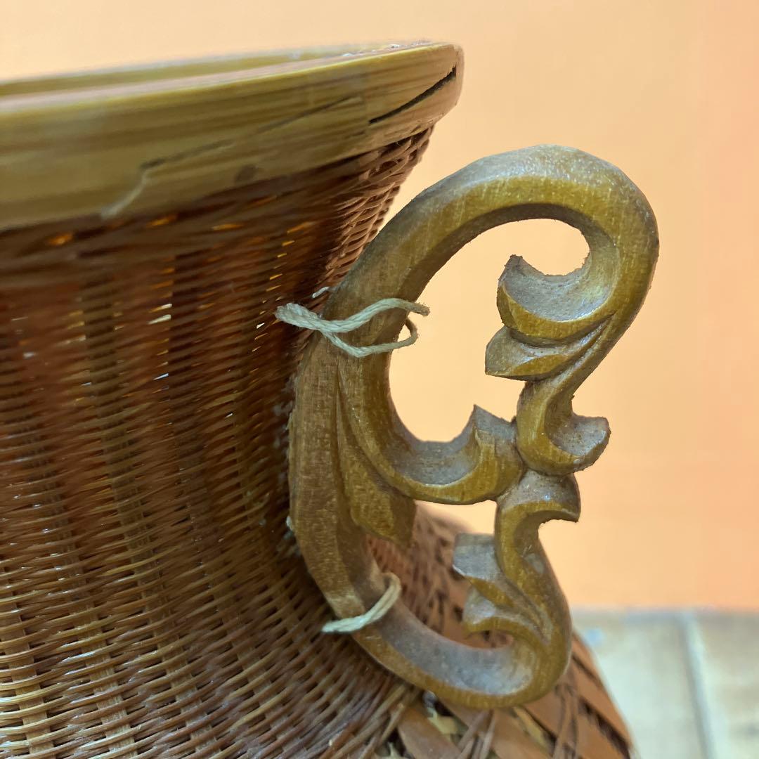 C-壁 竹編み 花瓶 花器 壺 中国美術 伝統工芸 浙江工芸品 網代編み バンブ