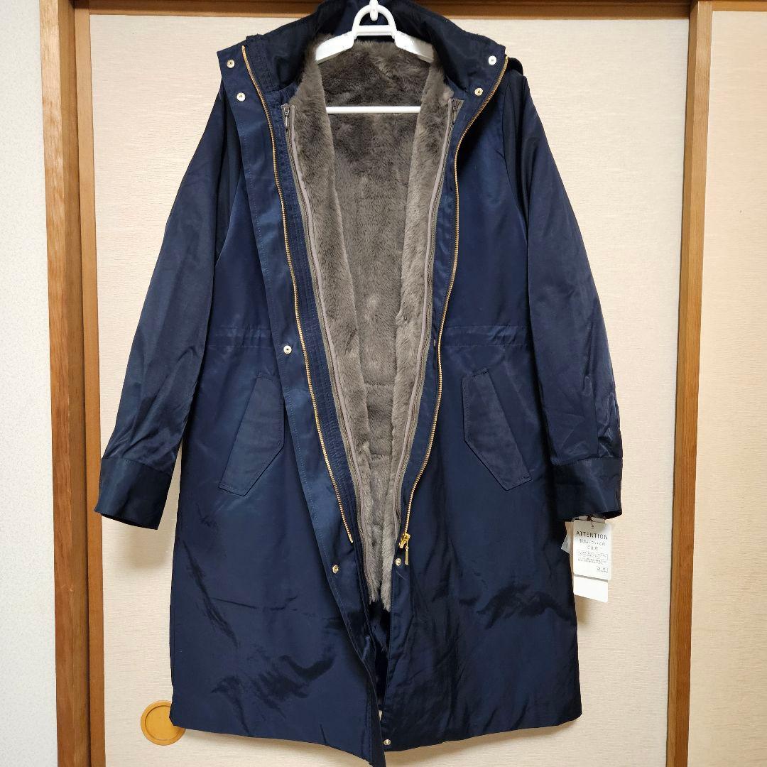 ネイビー　撥水　4way　フェイクファーライナー　ロング　マンパ