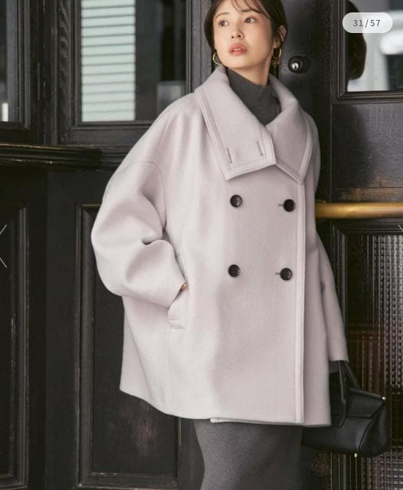 新品タグ付✨NOBLE スタンドカラーオーバーコート 完売色ベージュ 日本製 F