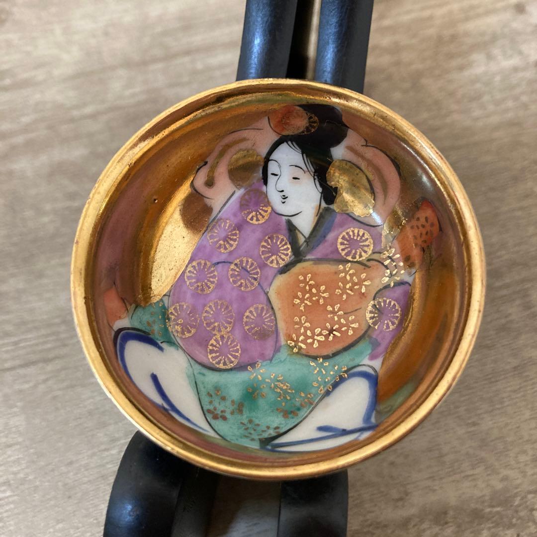 九谷焼　時代盃　七福神　杯　金彩　染付　七客　酒器　お猪口　ぐい呑み　※