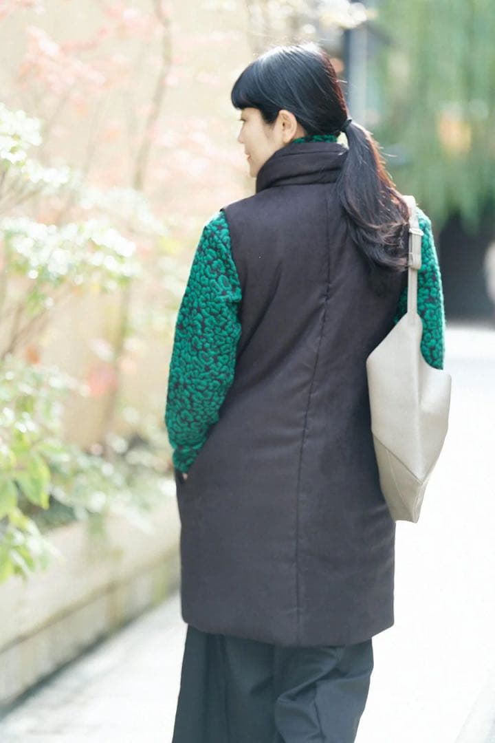 フェイクヌバック 長陣羽織　中綿袷（なかわたあわせ）／濡羽色　女F