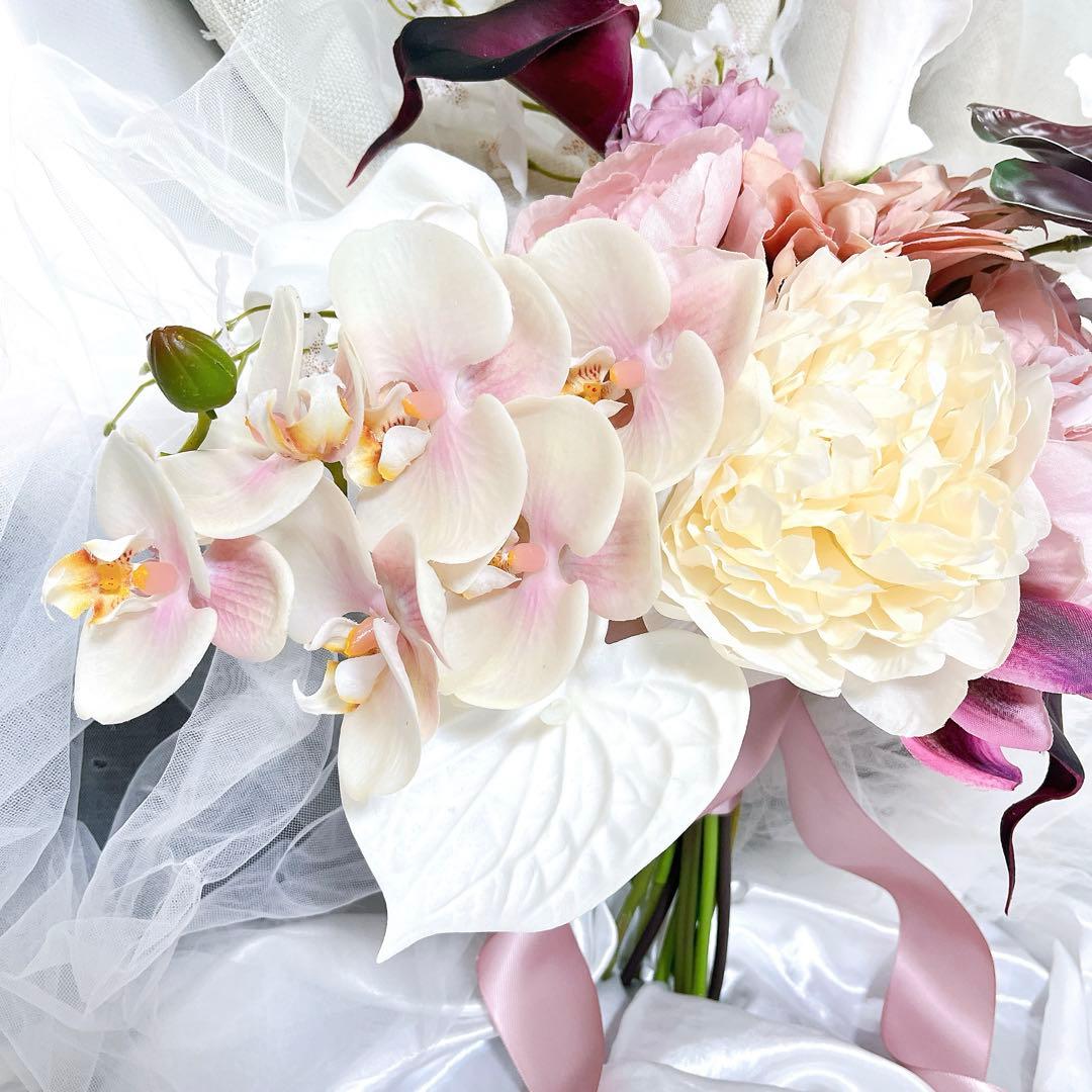 アーティフィシャルフラワーブーケ 結婚式 ウエディングブーケ 前撮り 胡蝶蘭