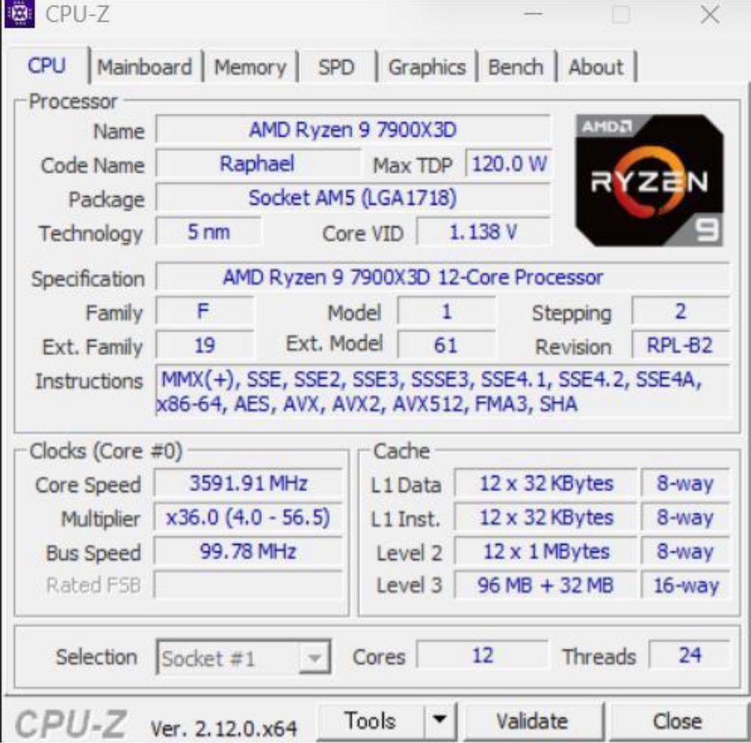 CPU AMD Ryzen 9 7900X3D