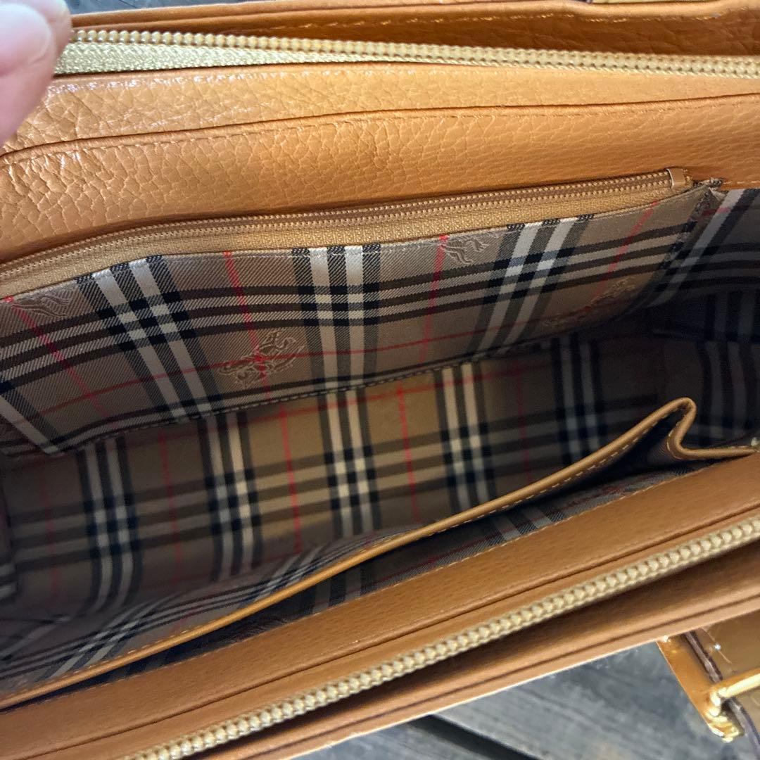 バーバリー レザー ノバチェック ベージュ ハンドバッグ キャメル　ゴールド