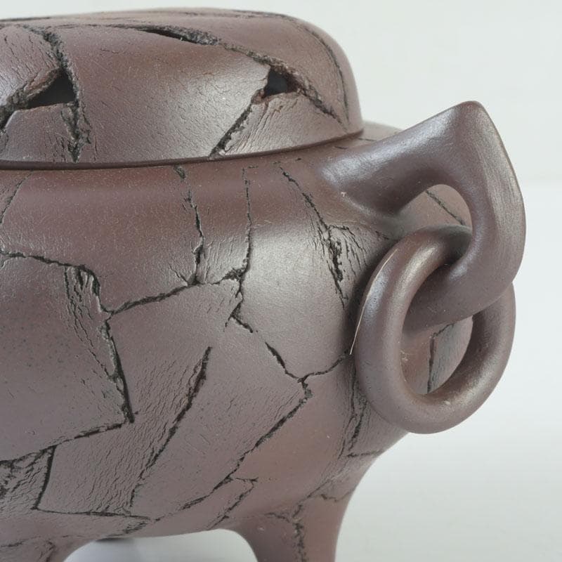 常滑焼　小西洋平作　切練込　香炉　透かし蓋　共箱　V　9623