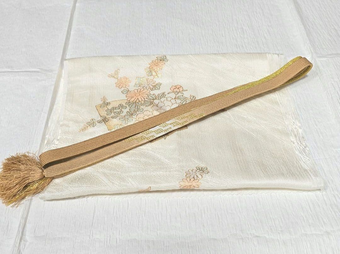 オレンジベージュ糸巻訪問着と袋帯・帯揚げ帯締めの4点フルセット