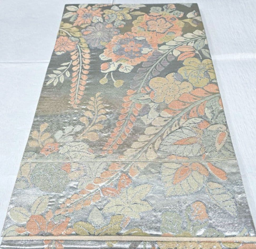 オレンジベージュ糸巻訪問着と袋帯・帯揚げ帯締めの4点フルセット