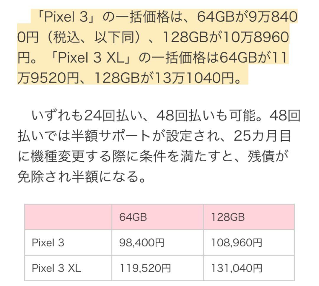 【未使用】Google Pixel 3 XL 128GB ホワイト SIMフリー