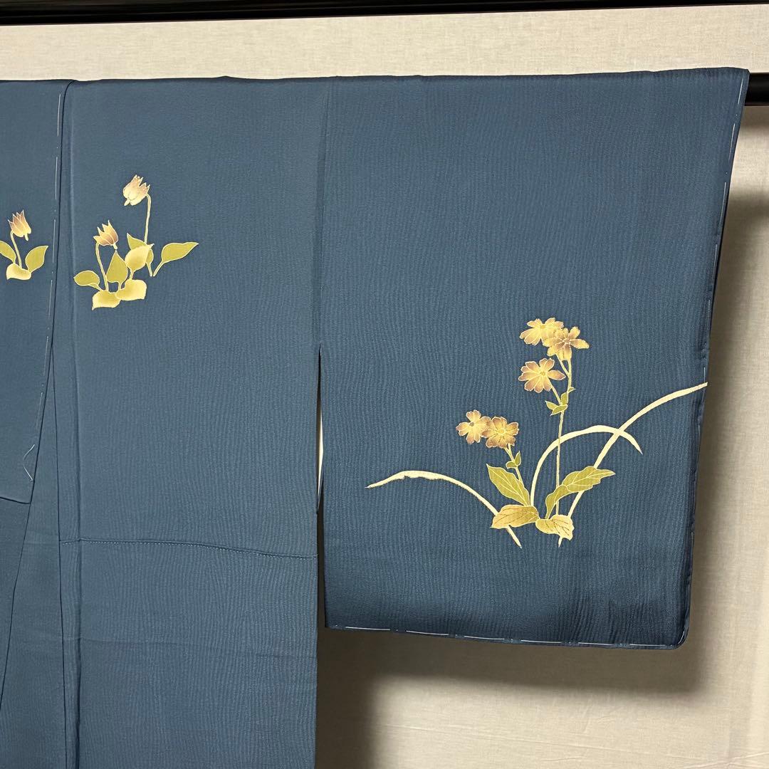 D103 訪問着 菊刺繍 蔦の葉 正絹 着物 袷 しつけ糸付き未使用極美品