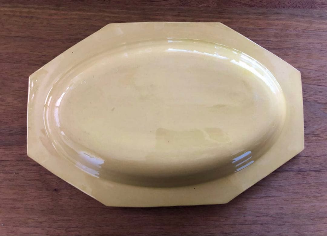 フランスアンティーク アプト APT 黄釉 八角 オーバル 深皿 オクトゴナル