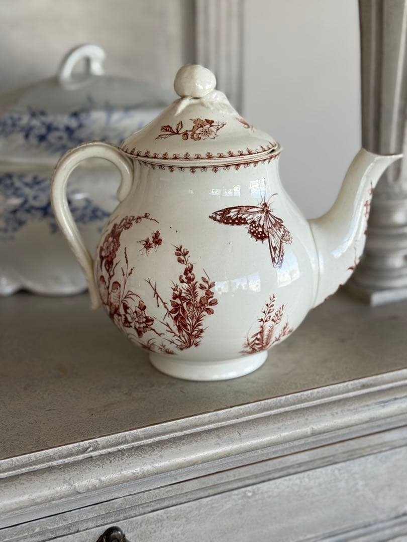 フランスアンティーク陶器リュネヴィルMesange茶ティーポット